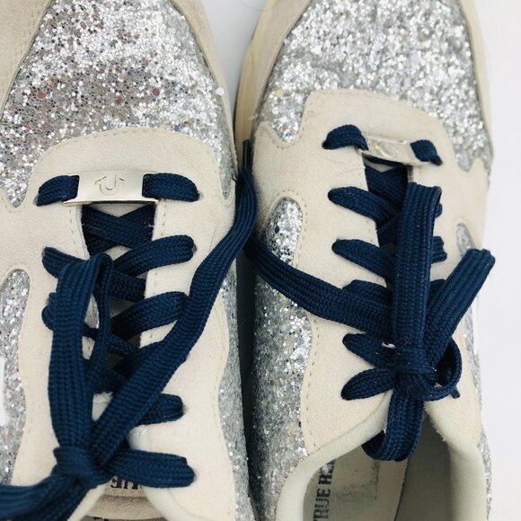 True Religion Women's Esther Sneakers Sz 10 Silver Glitter Blue Laces FT20385-01 - Picture 3 of 10